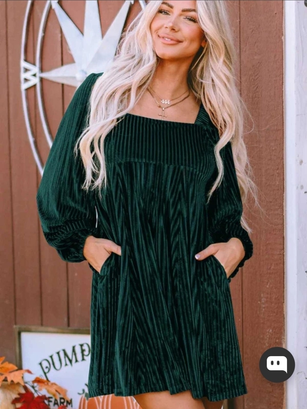Holiday Dark Green Velvet Mini Dress with Pockets